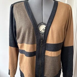 Alfred Dunner Women's Zip-Up Sweater in Black and Tan